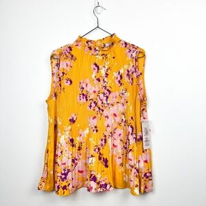 NWT Nanette Lepore Sleeveless Yellow Pleated Floral Blouse